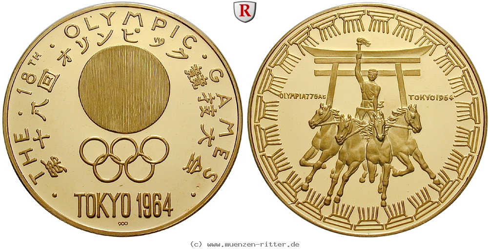 RITTER Goldmedaille 1964, Olympische Spiele Tokyo 1964, 1 Unze, PP