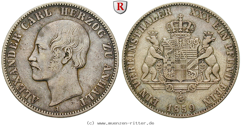 Klicken Sie auf das Bild um es auf Ihrem Rechner zu speichern anhalt-alexander-carl-vereinstaler/90565.jpg