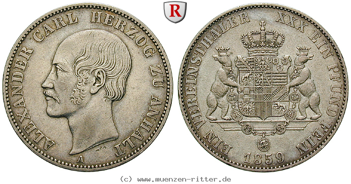Klicken Sie auf das Bild um es auf Ihrem Rechner zu speichern anhalt-alexander-carl-vereinstaler/93064.jpg