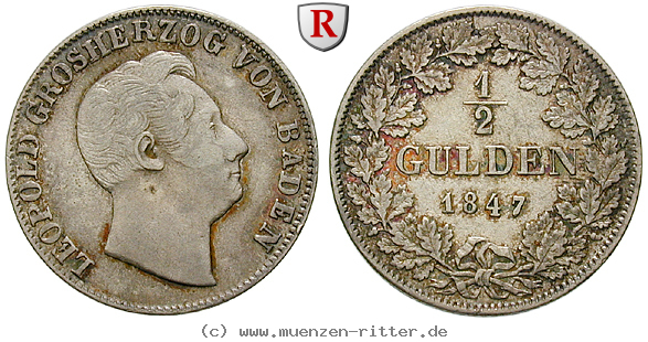 Klicken Sie auf das Bild um es auf Ihrem Rechner zu speichern baden-karl-leopold-friedrich-1-2-gulden/90806.jpg