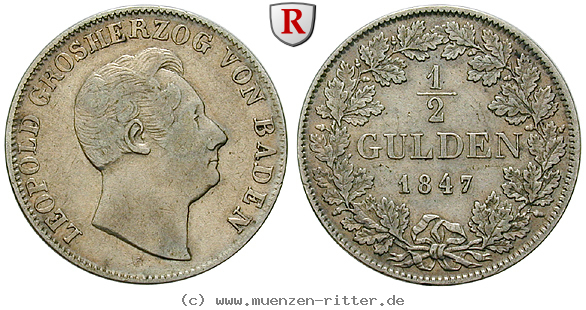 Klicken Sie auf das Bild um es auf Ihrem Rechner zu speichern baden-karl-leopold-friedrich-1-2-gulden/97290.jpg