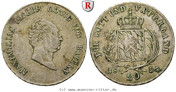 Klicken Sie auf das Bild um es auf Ihrem Rechner zu speichern bayern-maximilian-i-joseph-20-kreuzer/35940.jpg