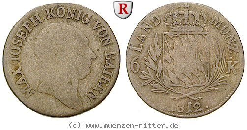 Klicken Sie auf das Bild um es auf Ihrem Rechner zu speichern bayern-maximilian-i-joseph-6-kreuzer/48194.jpg