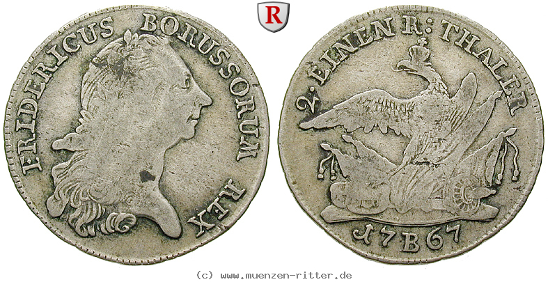Klicken Sie auf das Bild um es auf Ihrem Rechner zu speichern brandenburg-preussen-friedrich-ii-1-2-reichstaler/51073.jpg