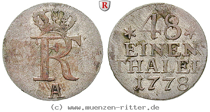 Klicken Sie auf das Bild um es auf Ihrem Rechner zu speichern brandenburg-preussen-friedrich-ii-1-48-taler/14703.jpg