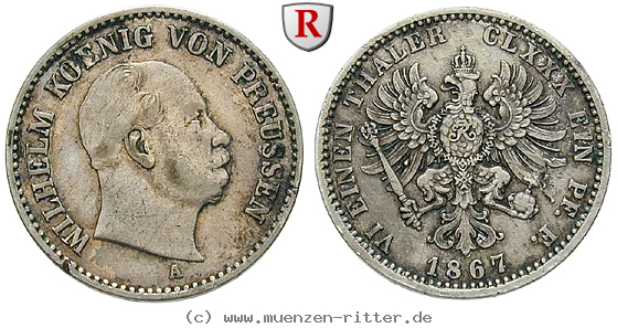 Klicken Sie auf das Bild um es auf Ihrem Rechner zu speichern brandenburg-preussen-wilhelm-i-1-6-taler/86532.jpg