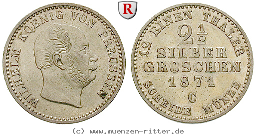 Klicken Sie auf das Bild um es auf Ihrem Rechner zu speichern brandenburg-preussen-wilhelm-i-2-1-2-silbergroschen/54577.jpg