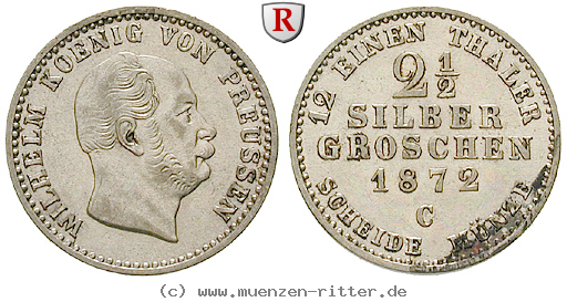 Klicken Sie auf das Bild um es auf Ihrem Rechner zu speichern brandenburg-preussen-wilhelm-i-2-1-2-silbergroschen/54578.jpg