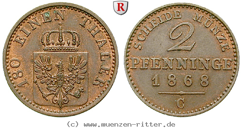 Klicken Sie auf das Bild um es auf Ihrem Rechner zu speichern brandenburg-preussen-wilhelm-i-2-pfennig/28842.jpg