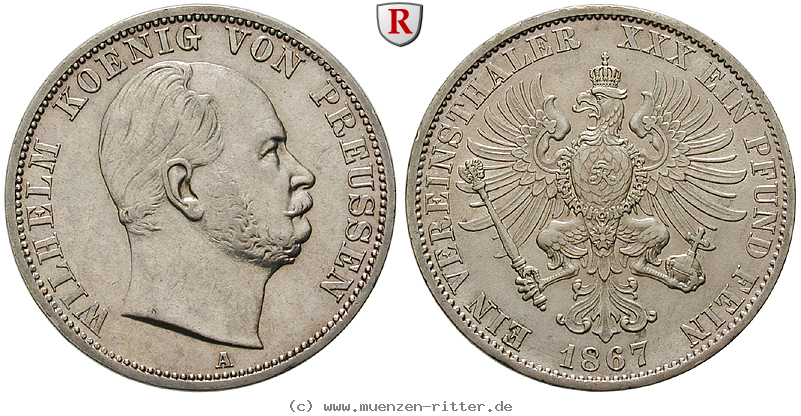 Klicken Sie auf das Bild um es auf Ihrem Rechner zu speichern brandenburg-preussen-wilhelm-i-vereinstaler/85144.jpg