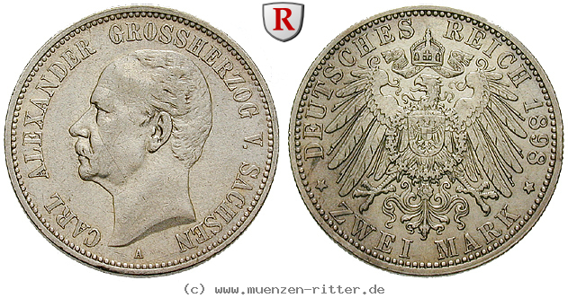 Klicken Sie auf das Bild um es auf Ihrem Rechner zu speichern deutsches-kaiserreich-carl-alexander-2-mark/35070.jpg