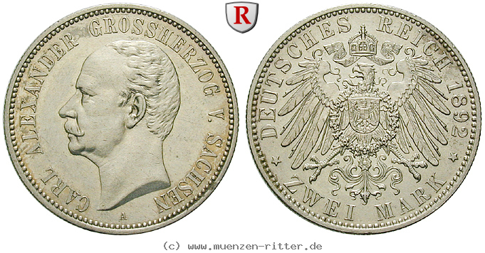 Klicken Sie auf das Bild um es auf Ihrem Rechner zu speichern deutsches-kaiserreich-carl-alexander-2-mark/68117.jpg