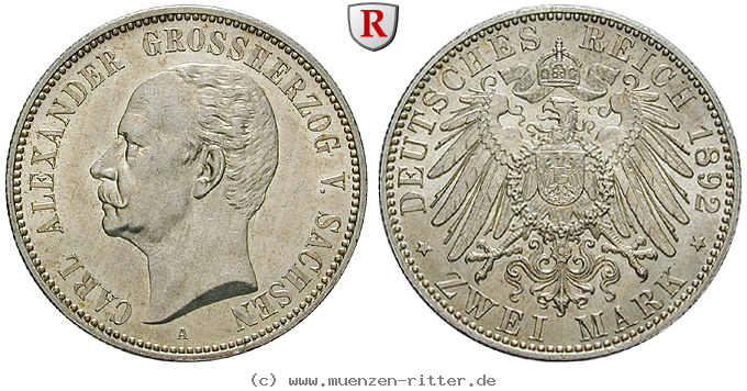 Klicken Sie auf das Bild um es auf Ihrem Rechner zu speichern deutsches-kaiserreich-carl-alexander-2-mark/71156.jpg