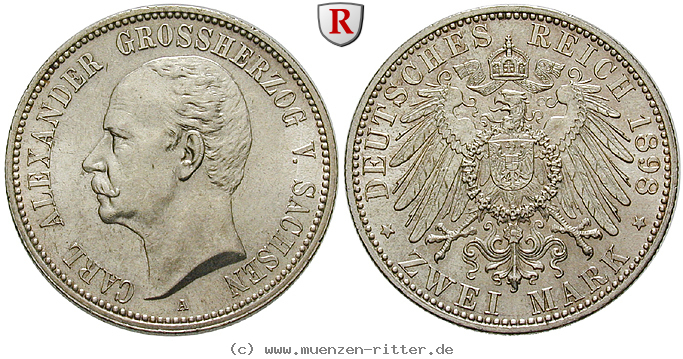 Klicken Sie auf das Bild um es auf Ihrem Rechner zu speichern deutsches-kaiserreich-carl-alexander-2-mark/79837.jpg