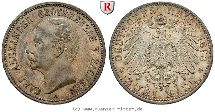 Klicken Sie auf das Bild um es auf Ihrem Rechner zu speichern deutsches-kaiserreich-carl-alexander-2-mark/86777.jpg