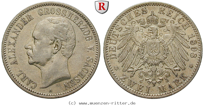 Klicken Sie auf das Bild um es auf Ihrem Rechner zu speichern deutsches-kaiserreich-carl-alexander-2-mark/98164.jpg