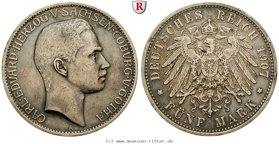 Klicken Sie auf das Bild um es auf Ihrem Rechner zu speichern deutsches-kaiserreich-carl-eduard-5-mark/58723.jpg