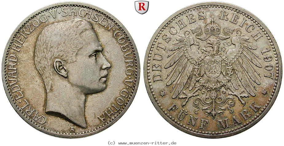 Klicken Sie auf das Bild um es auf Ihrem Rechner zu speichern deutsches-kaiserreich-carl-eduard-5-mark/90545.jpg