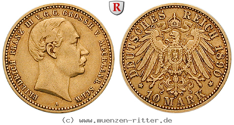 Klicken Sie auf das Bild um es auf Ihrem Rechner zu speichern deutsches-kaiserreich-friedrich-franz-iii-10-mark/103467.jpg