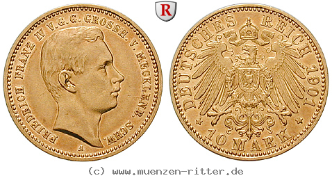 Klicken Sie auf das Bild um es auf Ihrem Rechner zu speichern deutsches-kaiserreich-friedrich-franz-iv-10-mark/57934.jpg