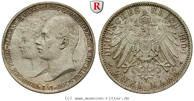 Klicken Sie auf das Bild um es auf Ihrem Rechner zu speichern deutsches-kaiserreich-friedrich-franz-iv-2-mark/102590.jpg