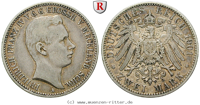 Klicken Sie auf das Bild um es auf Ihrem Rechner zu speichern deutsches-kaiserreich-friedrich-franz-iv-2-mark/71048.jpg