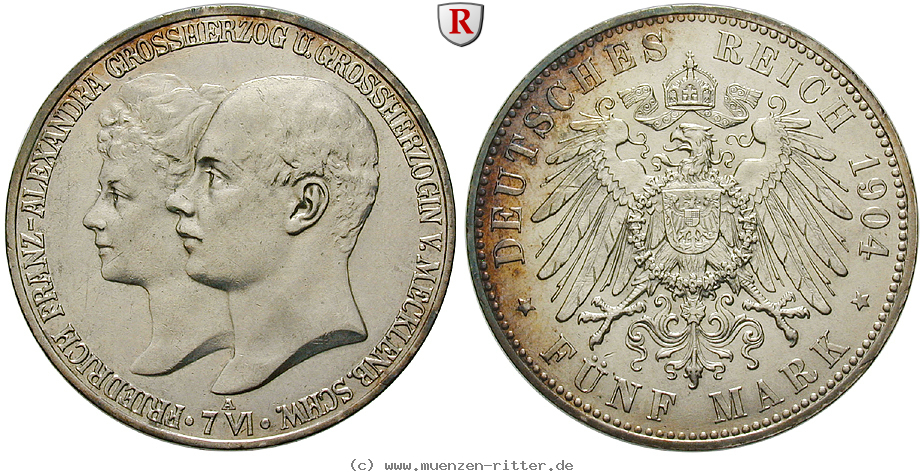 Klicken Sie auf das Bild um es auf Ihrem Rechner zu speichern deutsches-kaiserreich-friedrich-franz-iv-5-mark/101085.jpg