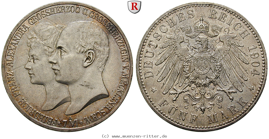 Klicken Sie auf das Bild um es auf Ihrem Rechner zu speichern deutsches-kaiserreich-friedrich-franz-iv-5-mark/101614.jpg