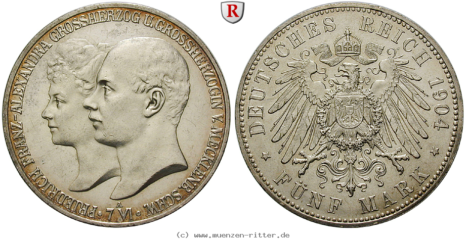 Klicken Sie auf das Bild um es auf Ihrem Rechner zu speichern deutsches-kaiserreich-friedrich-franz-iv-5-mark/101615.jpg