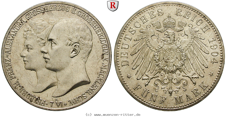 Klicken Sie auf das Bild um es auf Ihrem Rechner zu speichern deutsches-kaiserreich-friedrich-franz-iv-5-mark/102807.jpg