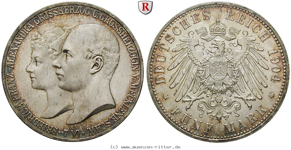 Klicken Sie auf das Bild um es auf Ihrem Rechner zu speichern deutsches-kaiserreich-friedrich-franz-iv-5-mark/53363.jpg