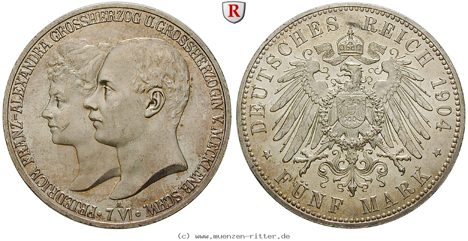 Klicken Sie auf das Bild um es auf Ihrem Rechner zu speichern deutsches-kaiserreich-friedrich-franz-iv-5-mark/70985.jpg