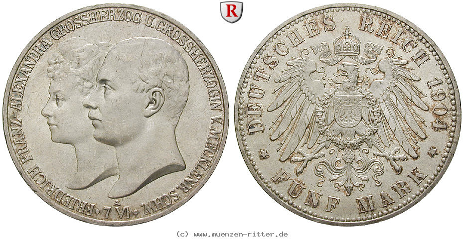 Klicken Sie auf das Bild um es auf Ihrem Rechner zu speichern deutsches-kaiserreich-friedrich-franz-iv-5-mark/73085.jpg