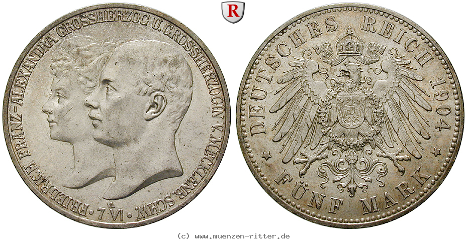 Klicken Sie auf das Bild um es auf Ihrem Rechner zu speichern deutsches-kaiserreich-friedrich-franz-iv-5-mark/79368.jpg