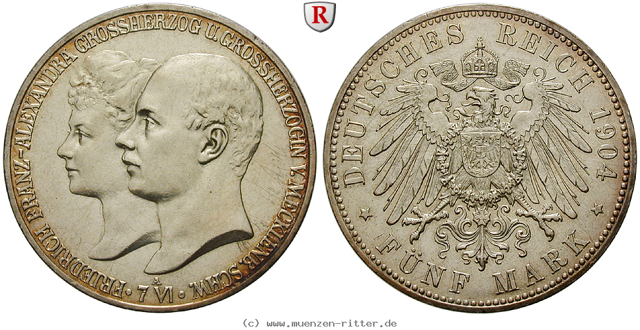 Klicken Sie auf das Bild um es auf Ihrem Rechner zu speichern deutsches-kaiserreich-friedrich-franz-iv-5-mark/91517.jpg