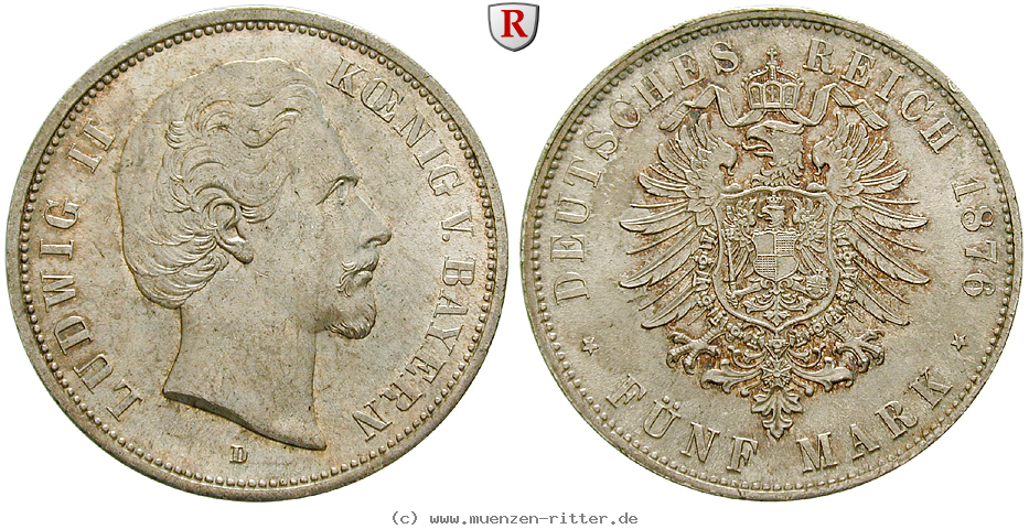 Klicken Sie auf das Bild um es auf Ihrem Rechner zu speichern deutsches-kaiserreich-ludwig-ii-5-mark/51565.jpg