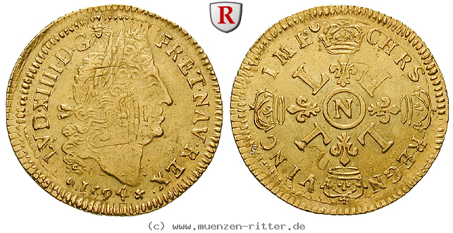 Klicken Sie auf das Bild um es auf Ihrem Rechner zu speichern frankreich-louis-xiv-louis-d-or-aux-quatre-l/61487.jpg