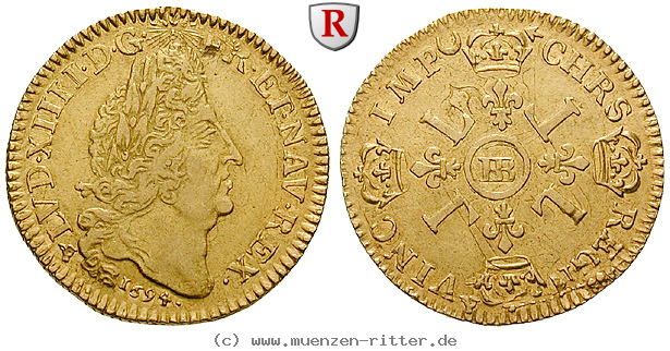 Klicken Sie auf das Bild um es auf Ihrem Rechner zu speichern frankreich-louis-xiv-louis-d-or-aux-quatre-l/69712.jpg