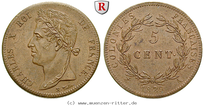 Klicken Sie auf das Bild um es auf Ihrem Rechner zu speichern franzoesisch-guayana-charles-x-5-centimes/83743.jpg
