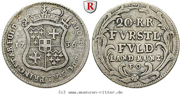 Klicken Sie auf das Bild um es auf Ihrem Rechner zu speichern fulda-bistum-adolph-von-dalberg-20-kreuzer/76950.jpg