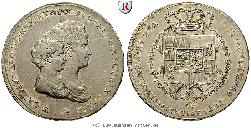 Klicken Sie auf das Bild um es auf Ihrem Rechner zu speichern italien-carlo-ludovico-unter-regentschaft-von-marie-louise-1-2-dena-5-lire-fiorentine/52251.jpg