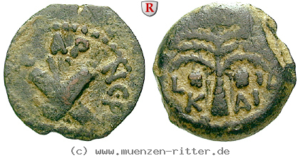 Klicken Sie auf das Bild um es auf Ihrem Rechner zu speichern judaea--prokuratoren-antonius-felix-prutah/50619.jpg