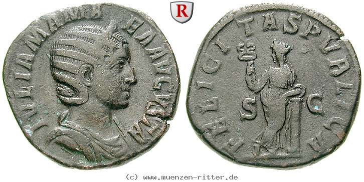 Klicken Sie auf das Bild um es auf Ihrem Rechner zu speichern julia-mamaea-mutter-des-severus-alexander-sesterz/54074.jpg