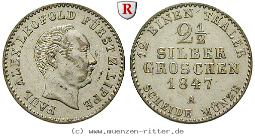 Klicken Sie auf das Bild um es auf Ihrem Rechner zu speichern lippe-grafschaft-paul-alexander-leopold-2-1-2-silbergroschen/31508.jpg