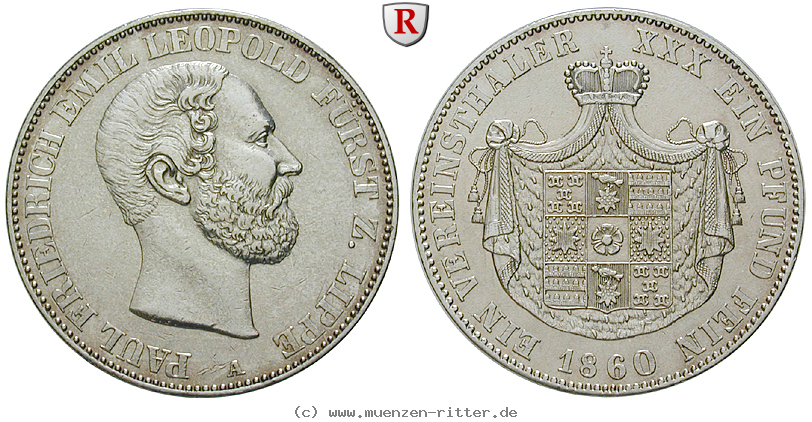 Klicken Sie auf das Bild um es auf Ihrem Rechner zu speichern lippe-grafschaft-paul-friedrich-emil-leopold-vereinstaler/51049.jpg