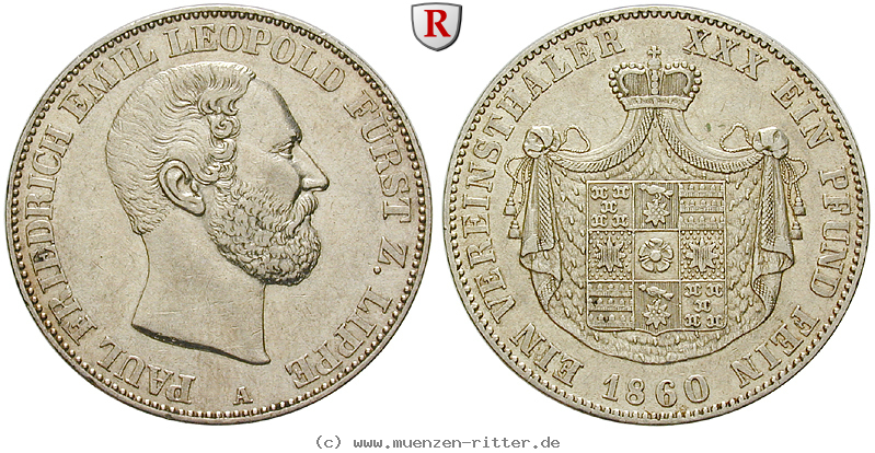 Klicken Sie auf das Bild um es auf Ihrem Rechner zu speichern lippe-grafschaft-paul-friedrich-emil-leopold-vereinstaler/54429.jpg