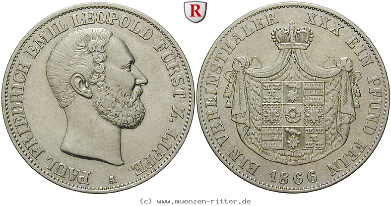 Klicken Sie auf das Bild um es auf Ihrem Rechner zu speichern lippe-grafschaft-paul-friedrich-emil-leopold-vereinstaler/85122.jpg