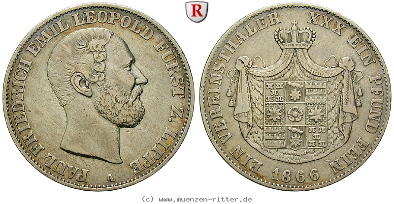 Klicken Sie auf das Bild um es auf Ihrem Rechner zu speichern lippe-grafschaft-paul-friedrich-emil-leopold-vereinstaler/88234.jpg