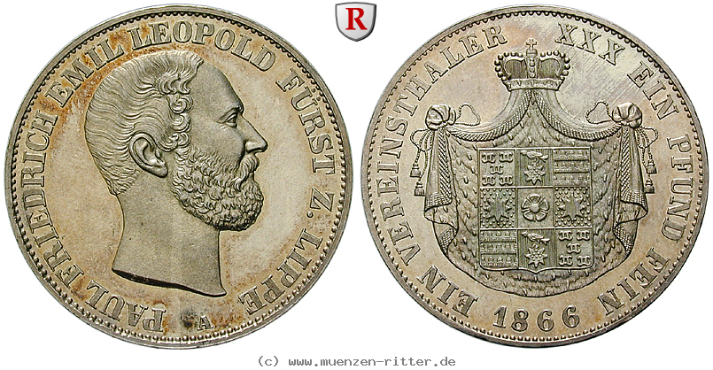 Klicken Sie auf das Bild um es auf Ihrem Rechner zu speichern lippe-grafschaft-paul-friedrich-emil-leopold-vereinstaler/94179.jpg