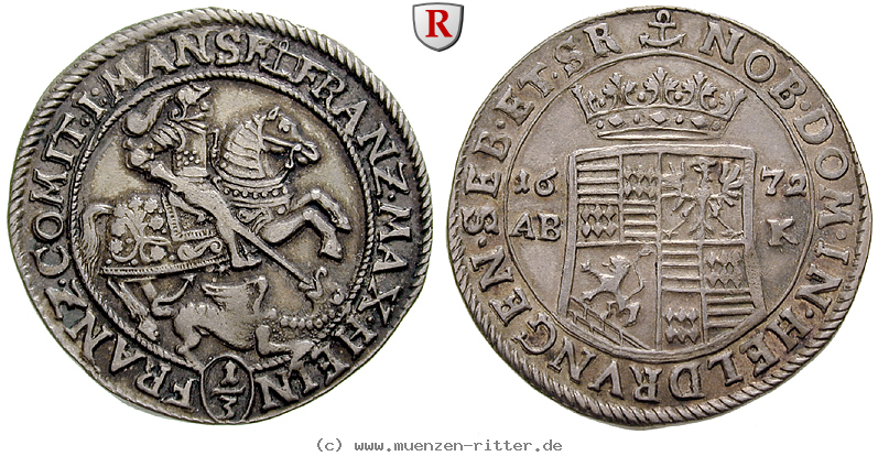 Klicken Sie auf das Bild um es auf Ihrem Rechner zu speichern mansfeld-grafschaft-franz-maximilian-und-heinrich-franz-1-3-taler/76175.jpg